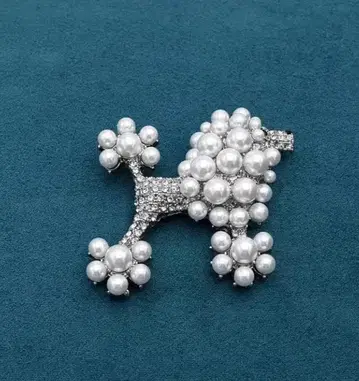 펄 크리스탈 브로치 푸들 강아지 귀여운