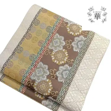 1260 화 후쿠로 오비 간토 무늬 꽃 당초 금 베이지