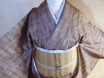 미사용  기모노 (격자 문양) 화장 65 순수 실크 새상품급