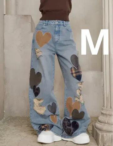 다리치 랜덤 하트 패치워크 데님 팬츠 M 사이즈
