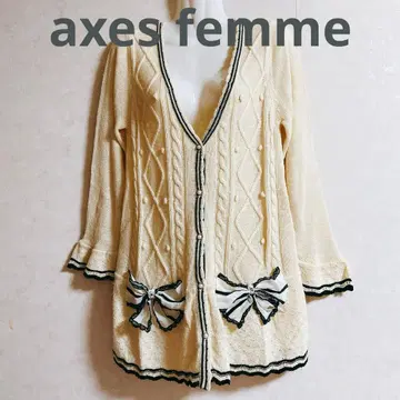 axes femme 아이보리 케이블 니트 가디건 빅 리본