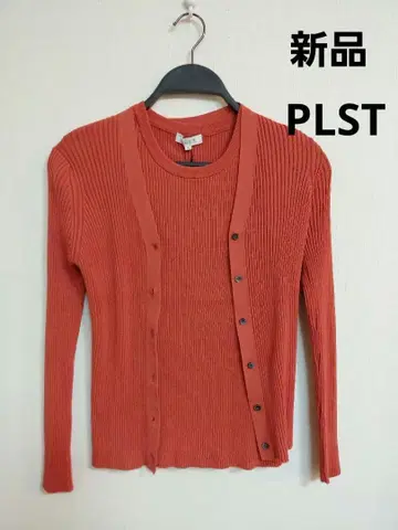 택 포함 새상품 PLST 오렌지 M 리브 편직 가디건