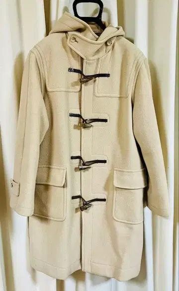 베이지 더플 코트 후드 부착 무인양품