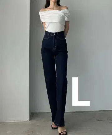 Louere 하이웨스트 스트레이트 데님 원 워시