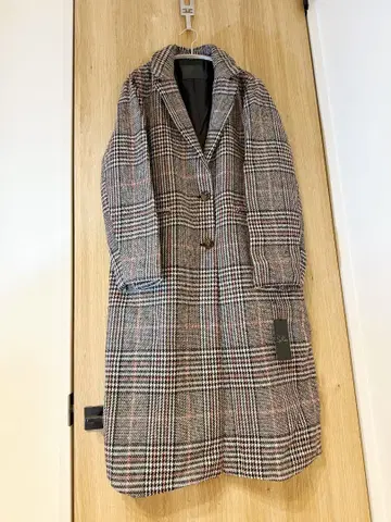 택 포함 미사용 새상품 글렌체크 롱 체스터 코트 롱 코트