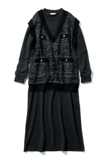 IEDIT 트위드 라이크 베스트와 원피스 세트 새상품