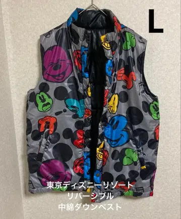 디즈니 리조트 미키 충전솜 다운 베스트 리버서블 블랙 L