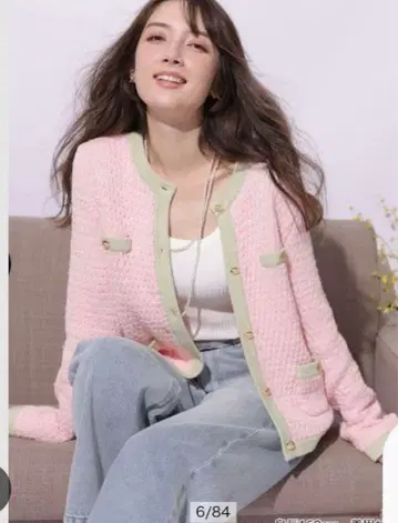 배색 골드 버튼 니트 자켓