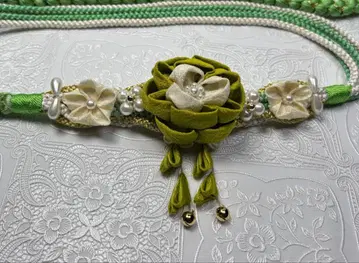 a-938 순수 실크 허리띠 후리소데 성인식 펄 꽃 장식