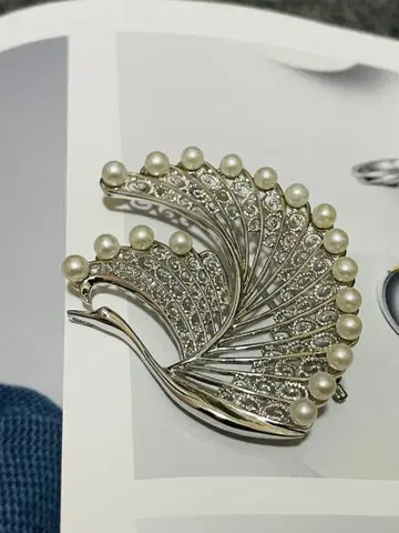 공작 펄 실버 브로치 미사용품