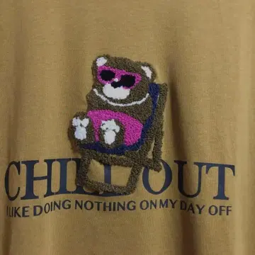 미사용 새상품 사가라 자수 T셔츠 chill out 칠곰 머스타드