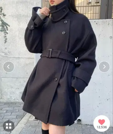 [ Chico ] 스탠드 카라 미들 기장 오버코트 (블랙)