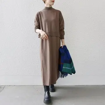 SHIPS any 손세탁 가능 레이어드 니트 원피스