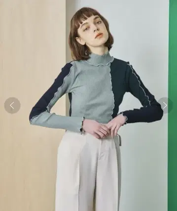 라인 블로킹 티셔츠 그린 UNITED TOKYO