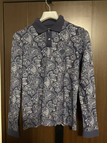 네이비 페이즐리 무늬 긴팔 피케 셔츠