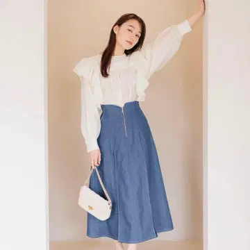 mysty woman 데님 플리츠 스커트