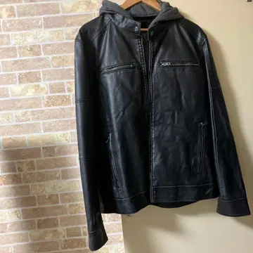 BLACK Rivet 후드 부착 가죽 자켓 XL