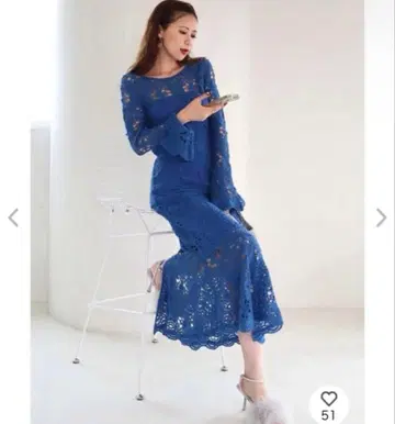 로얄 파티 컬러 레이스 편직 원피스