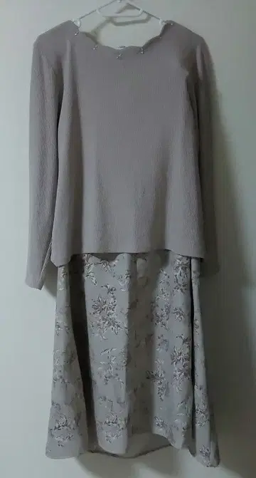 고급 오피스 캐주얼 니트 & 꽃무늬 스커트 세트 3L