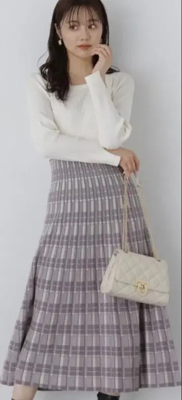 택 포함 새상품 PROPORTION 체크 플리츠 니트 원피스 S