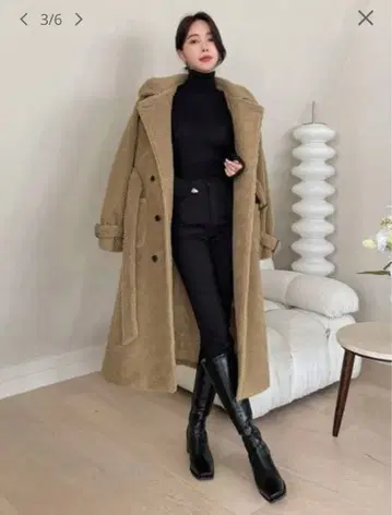 [ 새상품 ] 베이지 계열 롱 코트 보아 코트 무스탕 코트 피 코트 XL