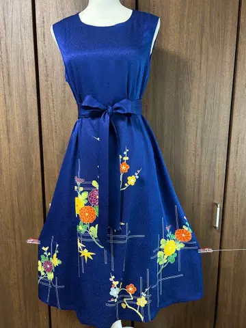 기모노 리메이크 호몬기 순수 실크 원피스 꽃무늬 슬리브리스 호몬기