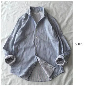 SHIPS [세탁 가능] 안감 배색 스트라이프 셔츠 블라우스 일본제