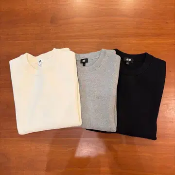 3벌 세트 UNIQLO 밀라노 리브 크루넥 니트 M 화이트 그레이 블랙