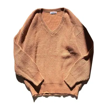 [ 90s ] pandora 무지 로우 게이지 코튼 니트 브라운 S