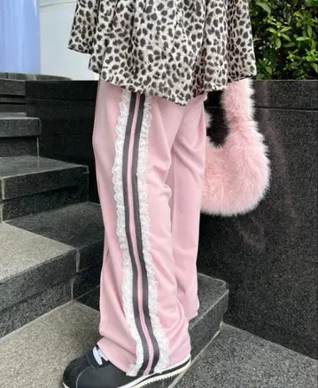 WC 레이스 라인 트랙 팬츠 핑크