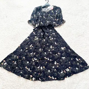 프랑슈리페 롱 원피스 벨트 숲의 동물 당나귀와 토끼