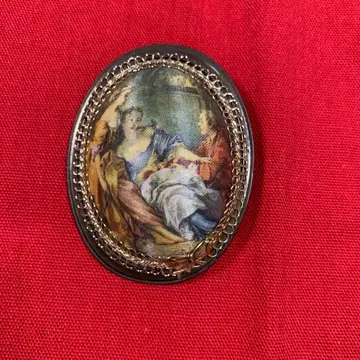 다채로운 회화 디자인의 오벌 브로치 앤티크