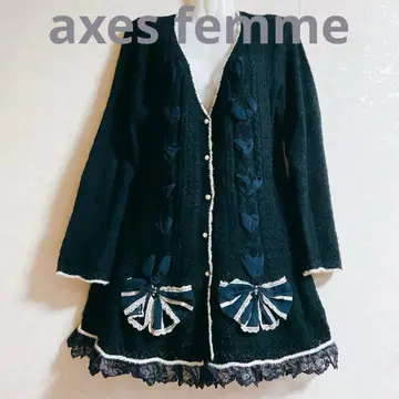 axes femme 네이비 컬러 하트 리본 니트 가디건 빅 리본