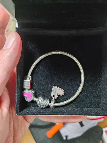 판도라 실버 하트 참 팔찌