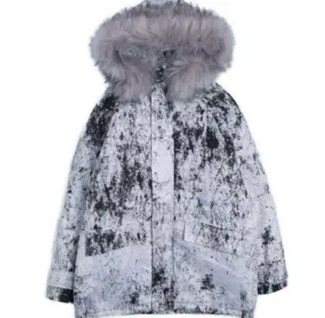 타이다이 패턴 대리석 패턴 코트 다운 다운 자켓 화이트 화이트 타이다이