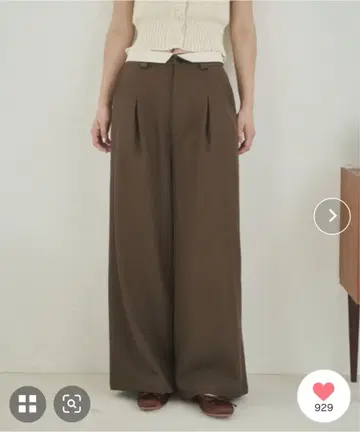 브라운 플리츠 와이드 팬츠 유즈키 REMOON