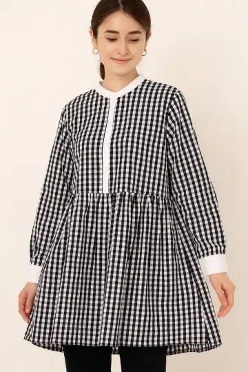 SHIPS 쉽스 깅엄 체크 셔츠 원피스 튜닉 페플럼