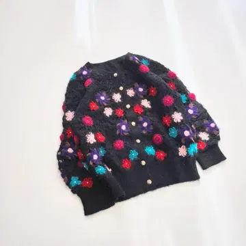 빈티지 크로 셰 뜨개질 꽃무늬 니트 모헤어 블랙 B8