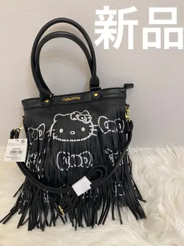 [ 새상품 ] 헬로키티 프린지 숄더백 2way 블랙 가죽
