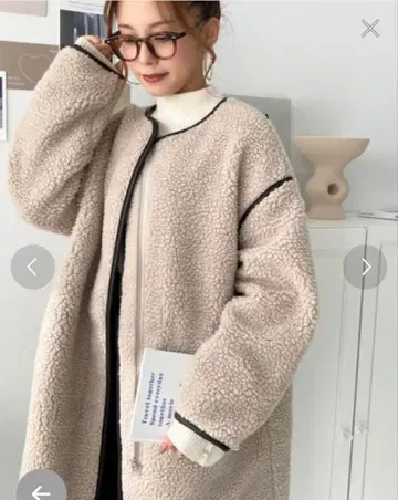 복슬복슬 보아 가죽 파이핑 노카라 자켓