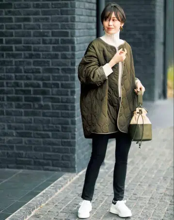 카키 퀼팅 코트 점퍼 겉옷 밀리터리 퀼트 코트