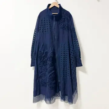 에이코 콘도 롱 코트 원피스 블루 꽃 모티브 40