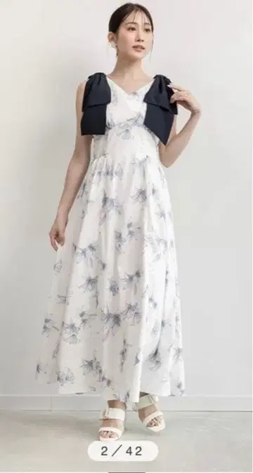 RANDA 빅 리본 플라워 원피스 블루 1 사이즈