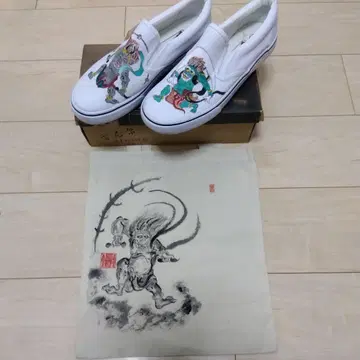 손그림 풍신뇌신 페인트 슬립온 26cm + 덤 캔버스 백