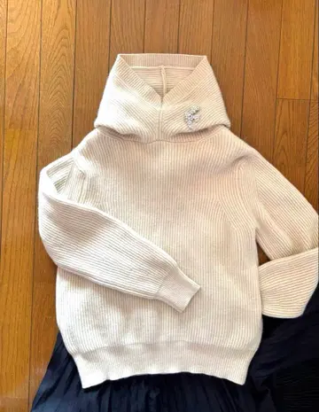 드로어 울 캐시미어 후드 부착 니트 귀여운 후드티 니트 포켓 있음