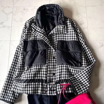 ZARA 자라 트위드 카라 부착 집업 블루종 블랙 x 화이트 돌먼 슬리브