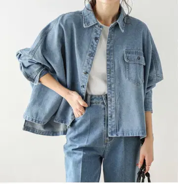 데님 자켓 셔츠 와이드 실루엣 드롭 숄더 오버 사이즈