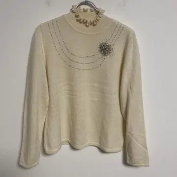 캐시미어 100% 아이보리 프릴넥 비쥬 니트 M