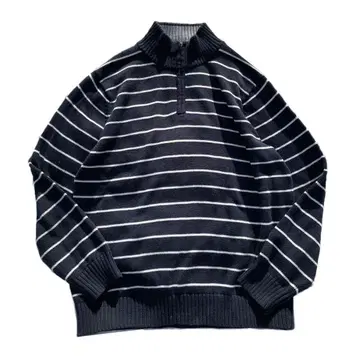 [ 90s ] L.L.Bean 하프 지퍼 보더 코튼 니트 네이비