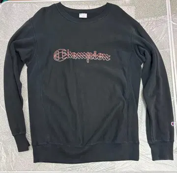 champion 리버스 위브 맨투맨 블랙 빅 로고 이중